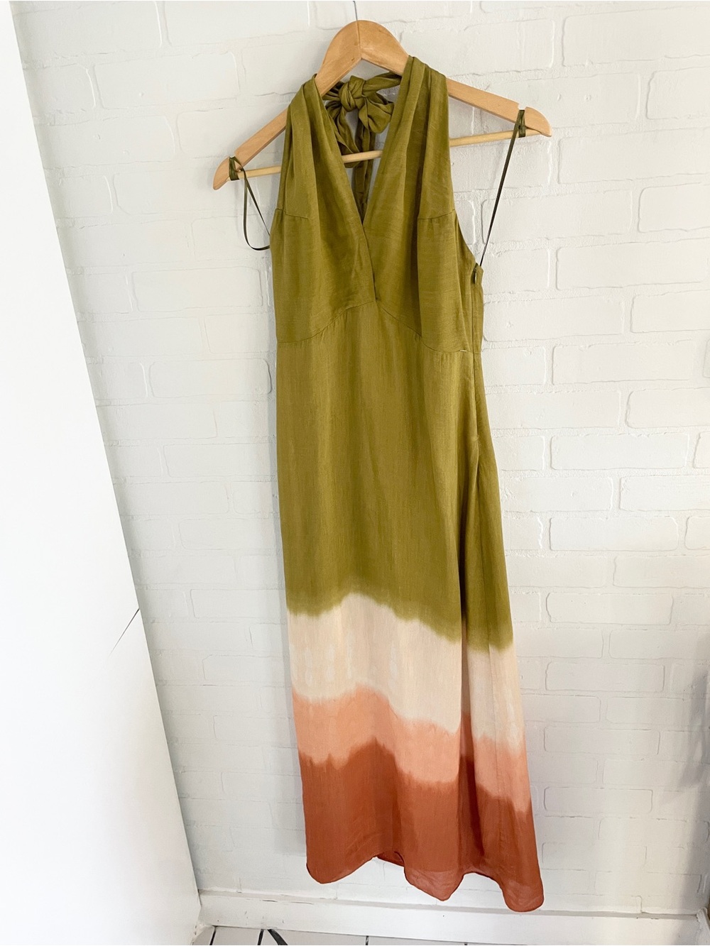 Massimo Dutti Olive Green Ombre Halter Maxi Dress - Picture 3 of 16